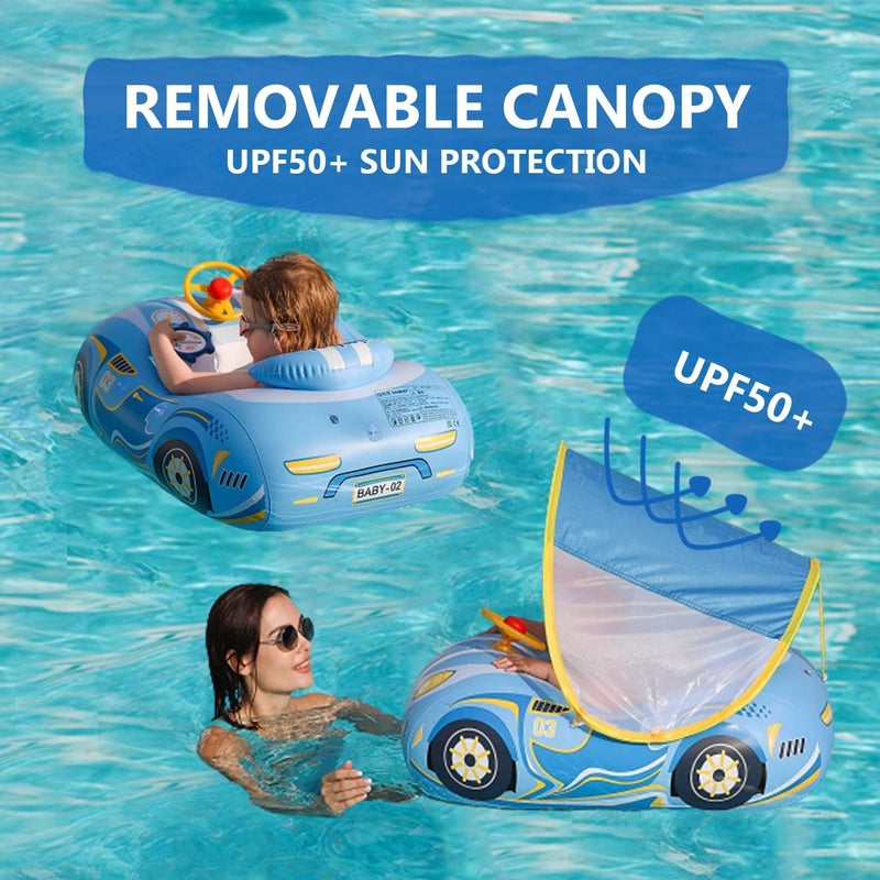 BOffer Baby Pool Float with 3D Car Design, PVC Baby Swim Float, Toddler Pool Float, Swimming Floats Seat Boat Pool Toys with Steering Wheel for 12-18, 12-24 Months, Age 2-3, 3+ Years Girl Boy - Image 4
